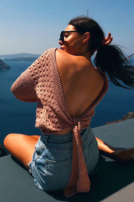 lorna Luxe Blush ‘Love Story’ Open Back Crochet Knit Top